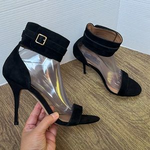 Steve Madden Maryce Sandals Black Leather Ankle Strap Heels Size 9.5